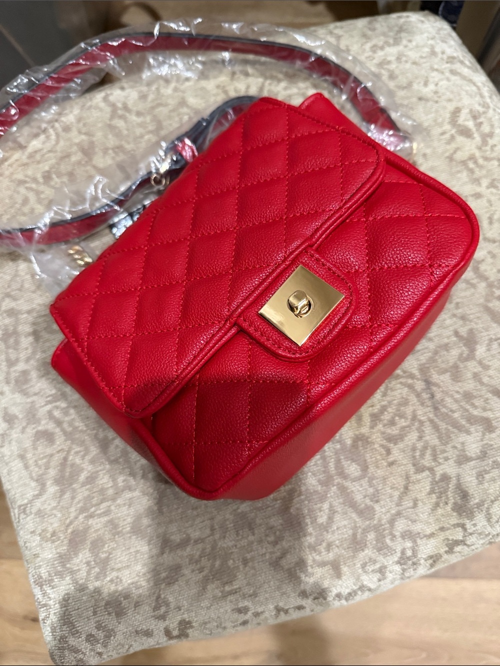 New Classic Quilted Red Crossbody with Gold Chain adjustable Strap